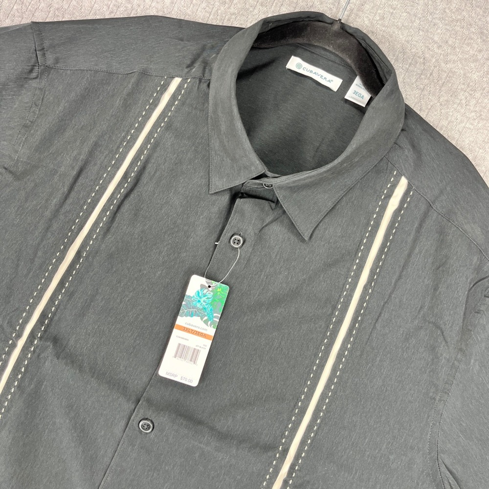 New Cubavera Button Down Shirt Men 3XLT Black Short Sleeve Guayabera Embroidered